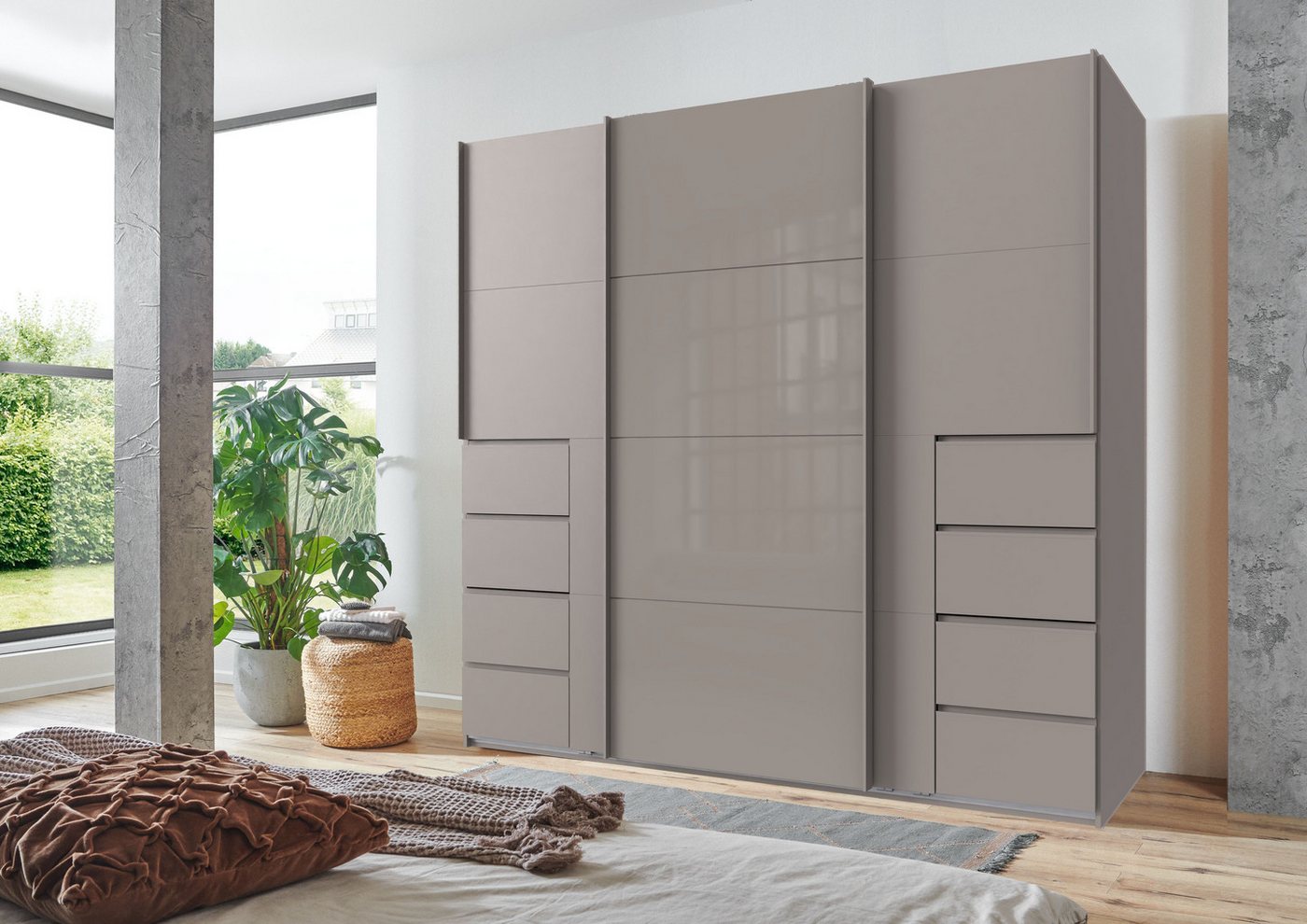 Wimex Schwebetürenschrank Bali in den Breiten 225cm & 270cm, Kleiderschrank mit Glaselement Schrank mit 3 Türen, in den Farben: grafit oder saharagrau erhältlich Bild 5