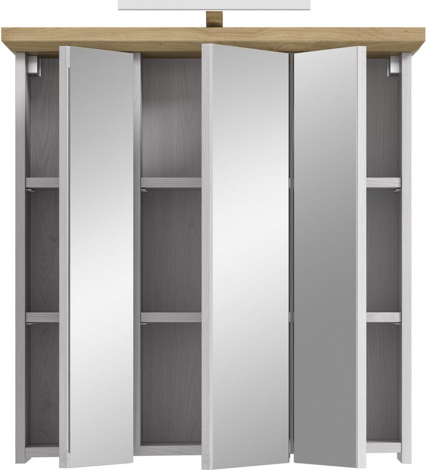 welltime Spiegelschrank COSENZA, inkl. Beleuchtung, Breite 69cm, 3 Spiegeltüren, 9 Fächer (2-St., in Landhausoptik, mit weiteren Artikel der Serie kombinierbar) Spiegelschrank, Spiegel, Bad, Badezimmer Bild 4