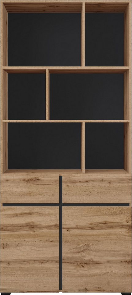 OTTO home Aktenschrank Cross, Breite 85 cm, modernem grifflose Standregal, Bücherregal Standregal mit 6 offene Fächern, 2 Schubladen und 2 Türen, Büroregal Bild 4