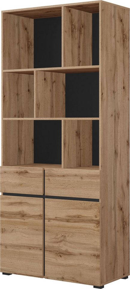 OTTO home Aktenschrank Cross, Breite 85 cm, modernem grifflose Standregal, Bücherregal Standregal mit 6 offene Fächern, 2 Schubladen und 2 Türen, Büroregal Bild 5