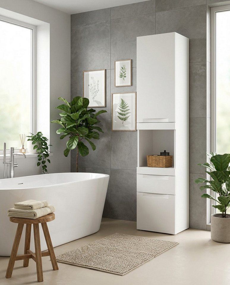 OTTO home Hängeschrank MAOI, Höhe 166cm, 1 Tür, 2 Schubkästen, 1 offenes Fach (Türanschlag wechselbar, insg. 4 Fächer) Badezimmerschrank, Schrank, Kommode, Midischrank, Bad, Badezimmer Bild 4