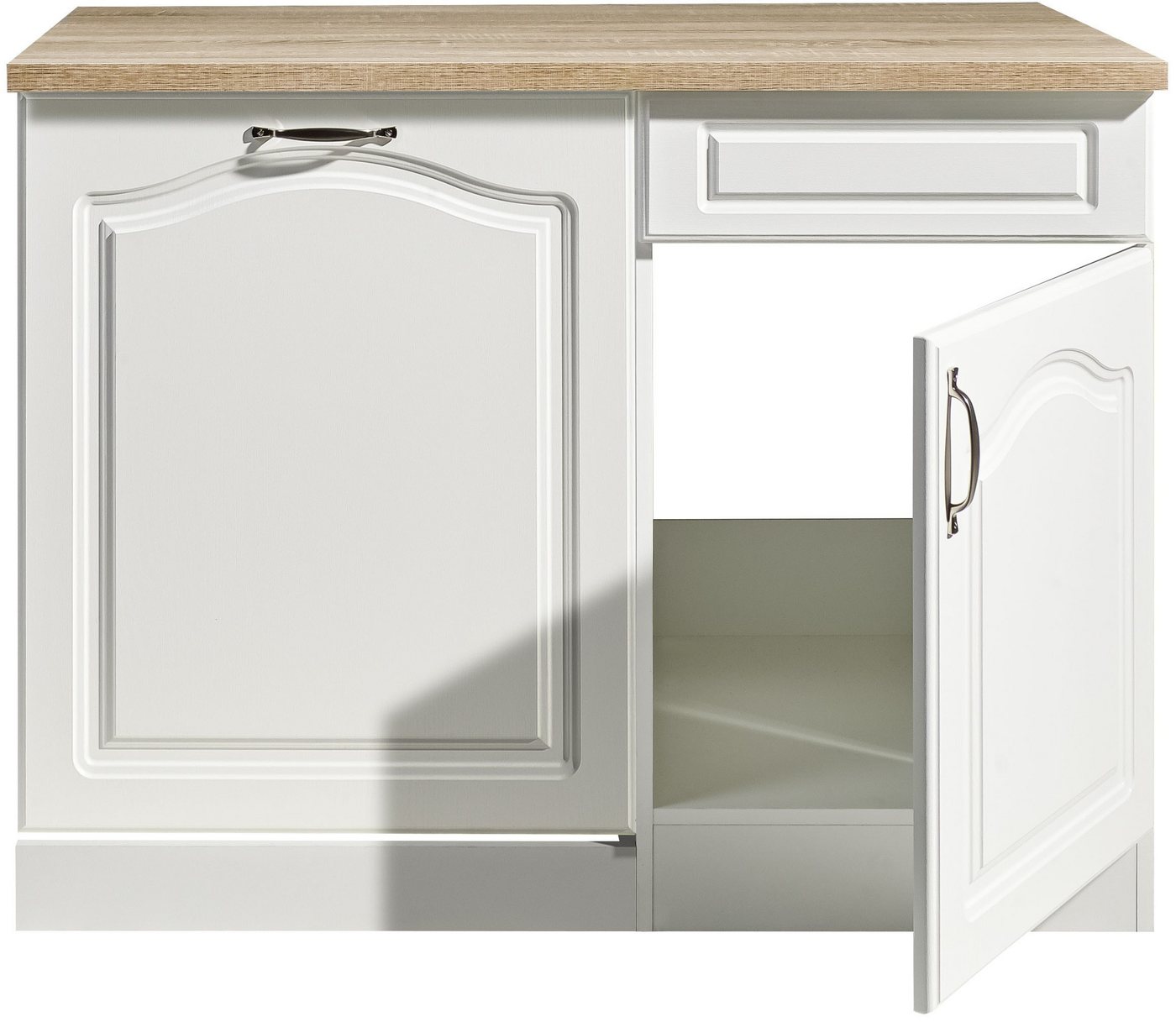 wiho Küchen Spülenschrank Linz 110 cm breit, Tür & Sockel für Geschirrspüler, in Landhaus-Optik