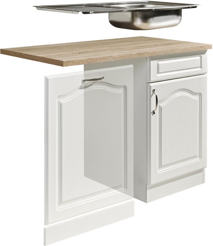 wiho Küchen Spülenschrank Linz 110 cm breit, Tür & Sockel für Geschirrspüler, in Landhaus-Optik Bild 3