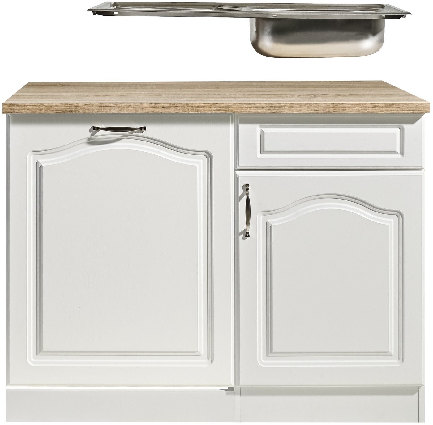 wiho Küchen Spülenschrank Linz 110 cm breit, Tür & Sockel für Geschirrspüler, in Landhaus-Optik Bild 5