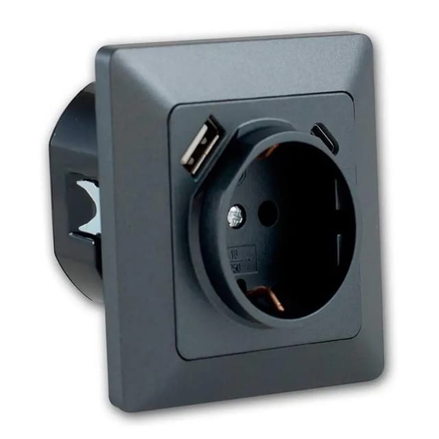 ChiliTec MILOS Steckdose mit USB CPDanthrazit mit Rahmen