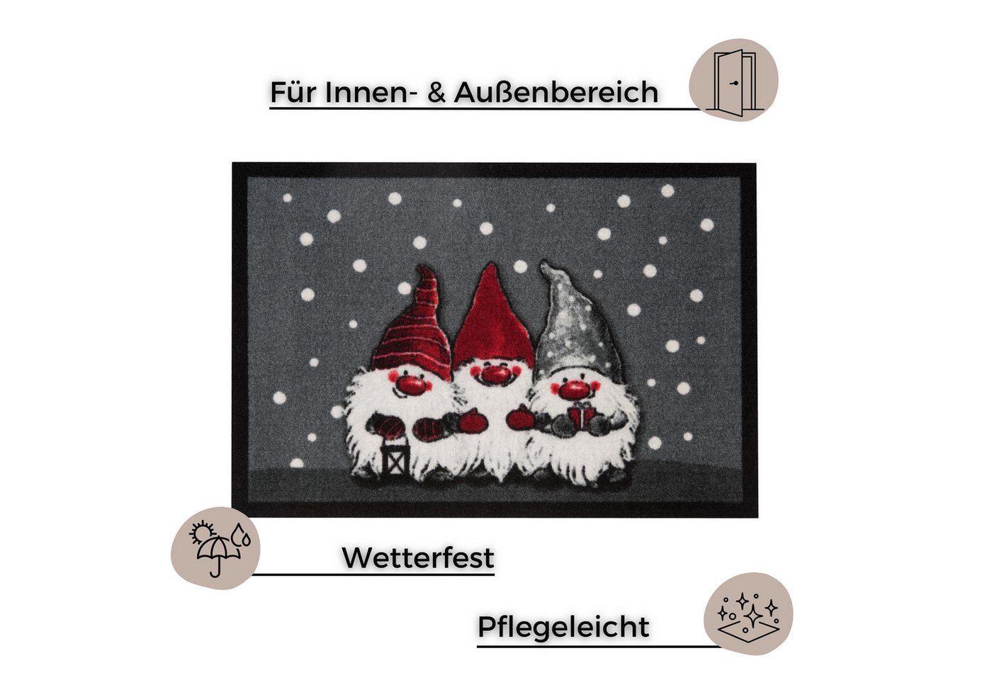HANSE Home Fußmatte 3 Zwerge, Türmatte, rechteckig, Höhe: 7 mm, Schmutzfangmatte, Outdoor, Rutschfest, Weihnachten, Waschbar, Innen Bild 2