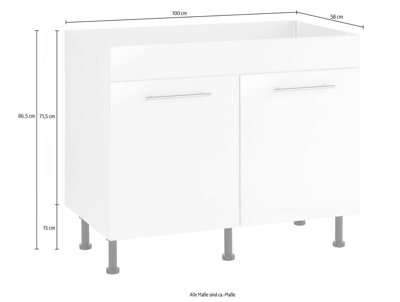 wiho Küchen Spülenschrank Ela Breite 100 cm, höhenverstellbare Füße