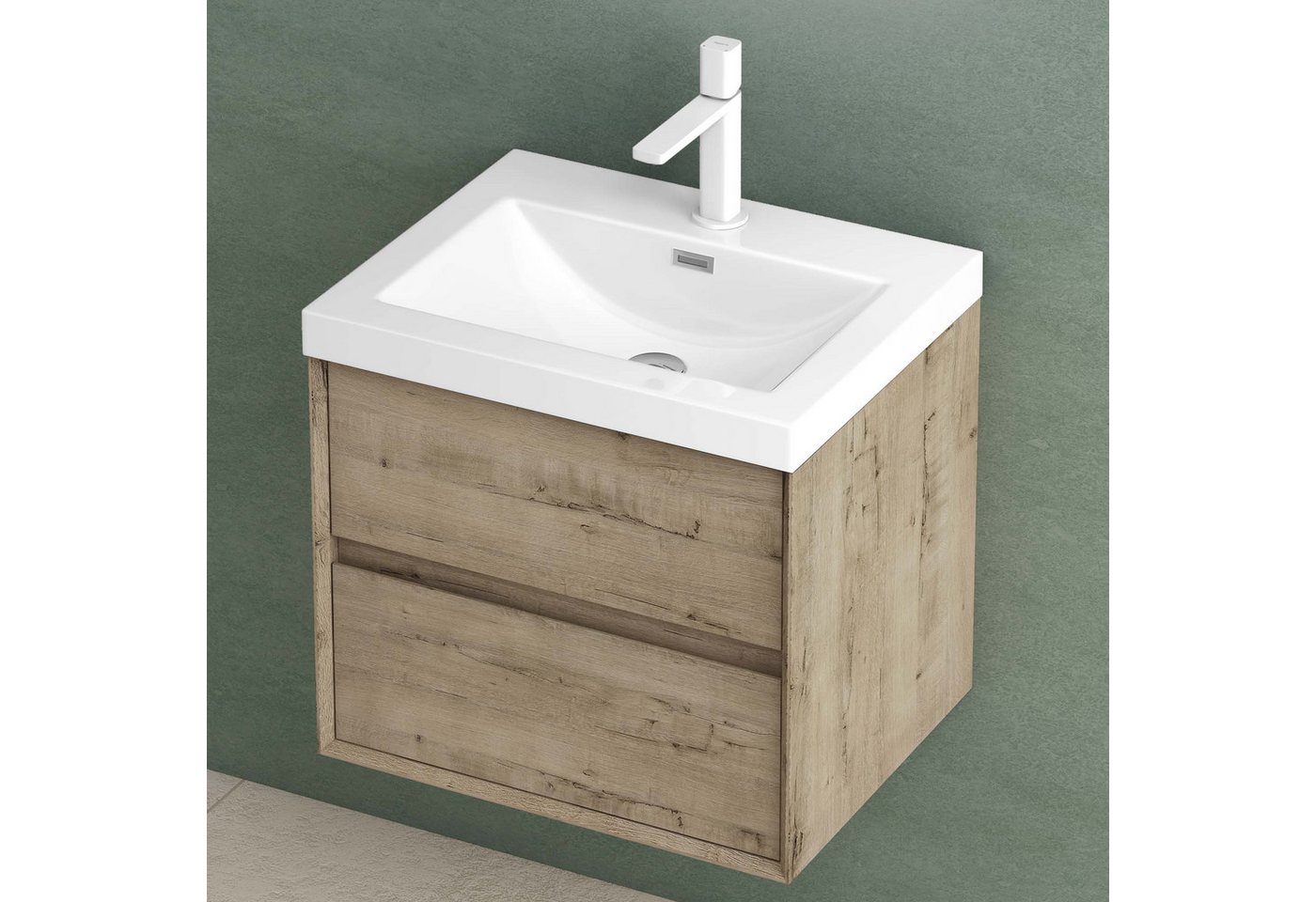 Mai & Mai Waschtisch-Set Waschtisch mit Unterschrank und Mineralguss-Waschbecken Hängend Rimo, mit 2 Schubladen