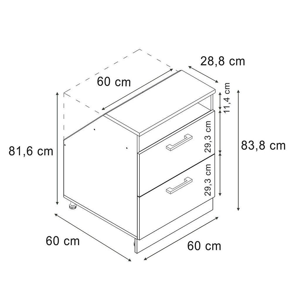 Vicco Unterschrank R-Line, Artisan-Eiche/Anthrazit, 60 cm mit 2 Schubladen, Schrankkor... (1-St) Bild 3