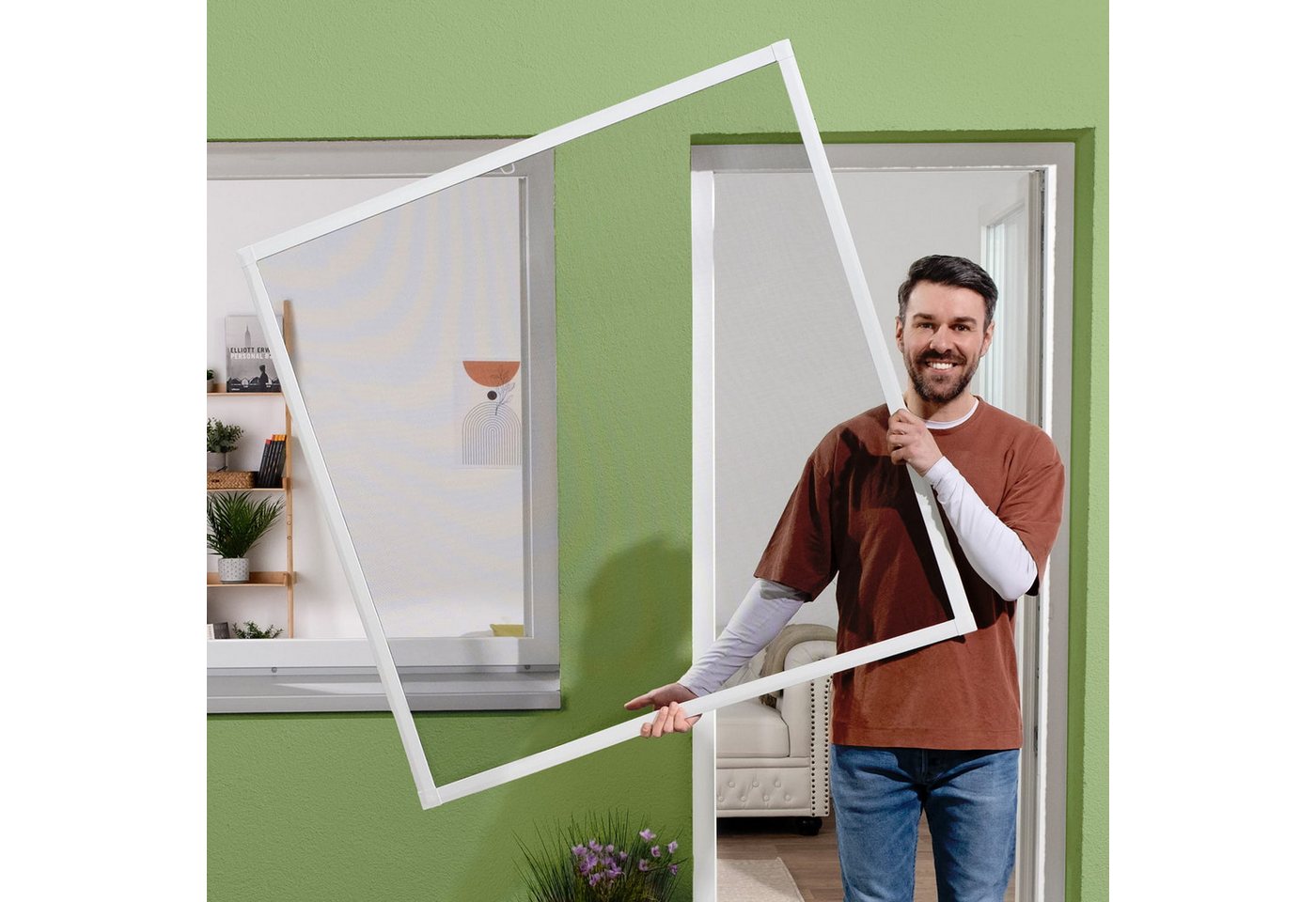 empasa Insektenschutz-Fensterrahmen "SLIM", Fliegengitter Fenster flaches Design, geringe Einbautiefe