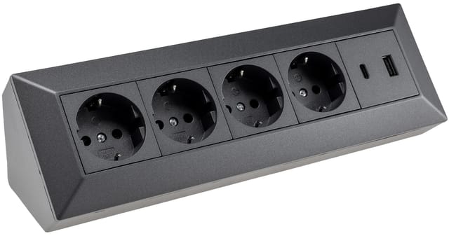 ChiliTec 4-Fach Aufbau Steckdosenblock USB AC Anthrazit