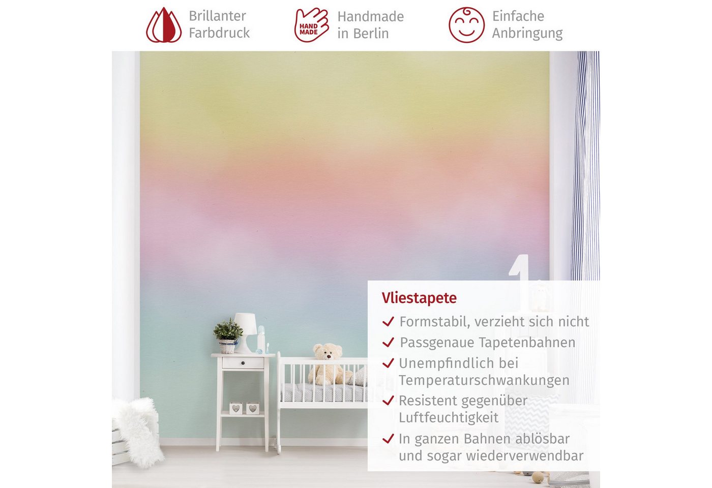 Bilderdepot24 Kindertapete Regenbogen Wasserfarben Illustration Kinder bunt moderne Wanddeko XXL, Glatt, Matt, (Vliestapete inkl. Kleister oder selbstklebend), Mädchenzimmer Jungenzimmer Babyzimmer Bildtapete Fototapete Wandtapete Bild 3