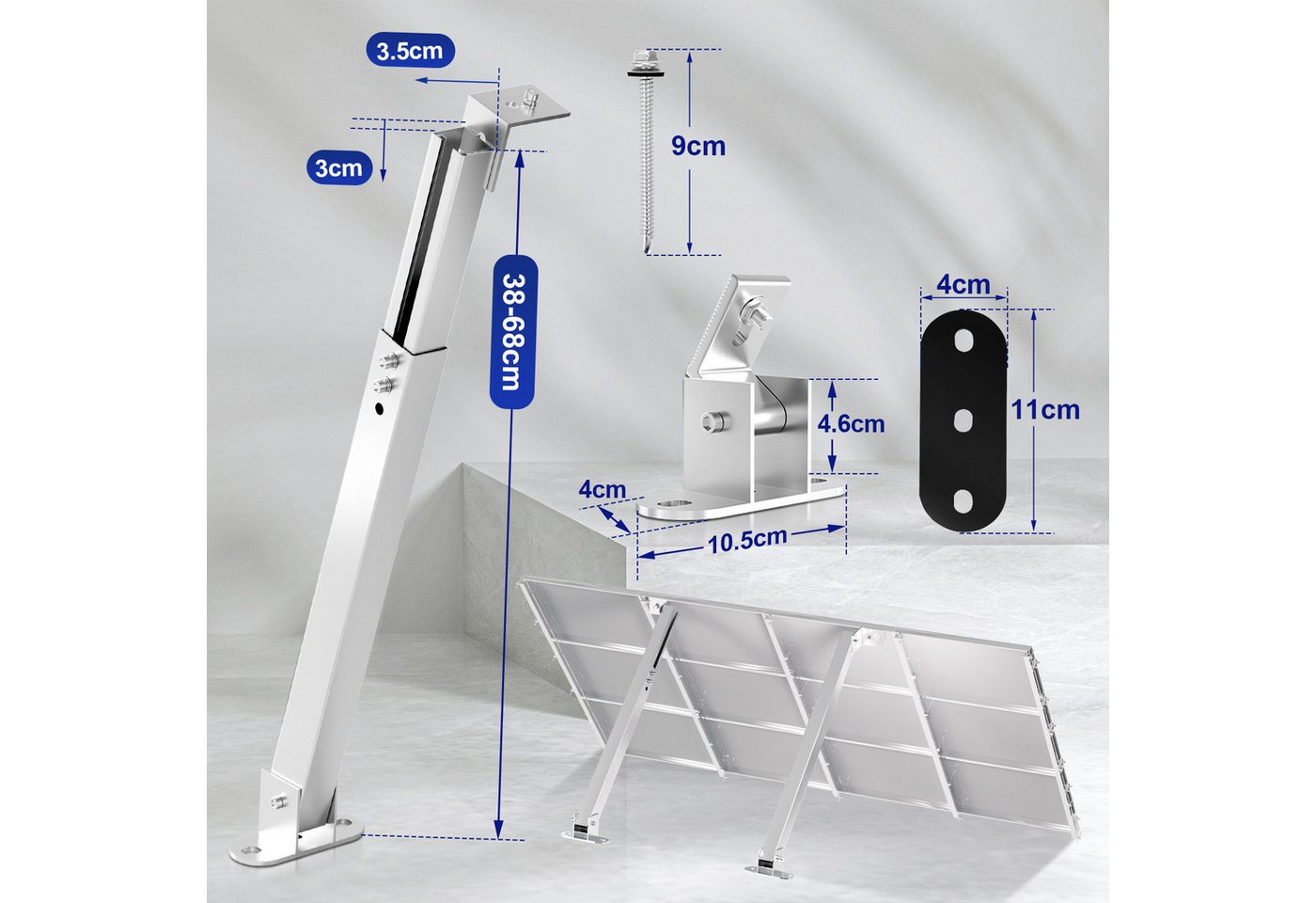 Clanmacy Solarmodul-Halterung 2/4x Alu Solarmodul-Halterung für Balkonkraftwerk verstellbar