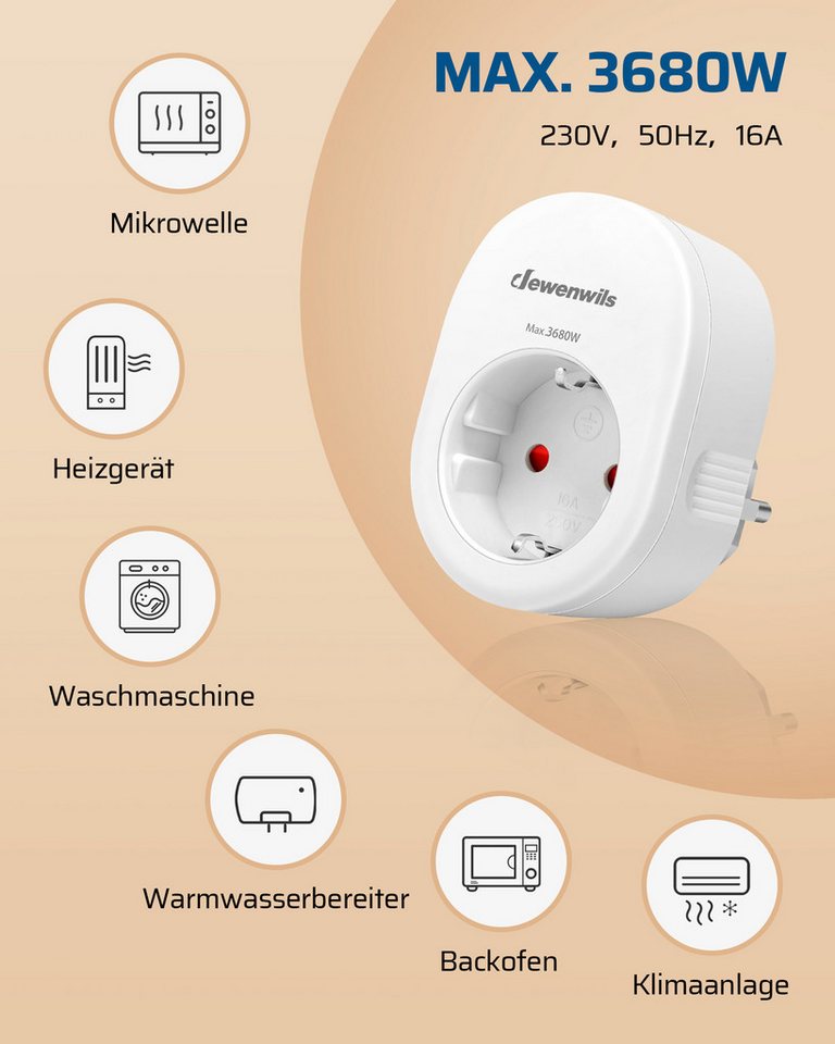 DEWENWILS Funksteckdose mit Fernbedienung, max. 3680 W, 2-St., 1 Steckdose + 2 Fernbedieungen, 30M Reichweite Bild 5