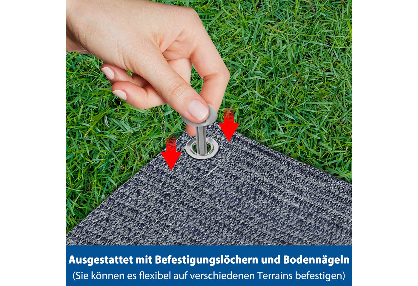 FIVMEN Outdoorteppich Vorzeltteppich Camping Matte HDPE Markisenteppich Bläulich-grau, 2.5x3m, mit Aluminiumschlaufen Zeltunterlage+Tragetasche Verschiedene Größen Bild 2