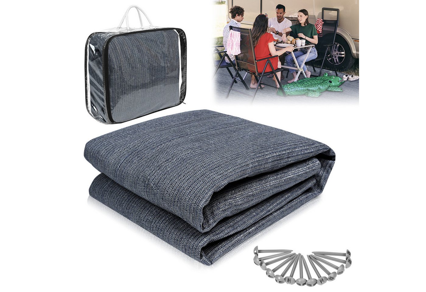 FIVMEN Outdoorteppich Vorzeltteppich Camping Matte HDPE Markisenteppich Bläulich-grau, 2.5x3m, mit Aluminiumschlaufen Zeltunterlage+Tragetasche Verschiedene Größen Bild 3