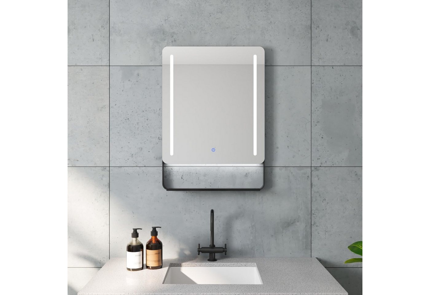 AQUABATOS Badspiegel LED-Lichtspiegel Wandspiegel mit Beleuchtung und Ablage Bad Spiegel, 6400K Kaltweiße, Antibeschlag, Dimmerfunktion, Memory-Funktion, IP44 Bild 3
