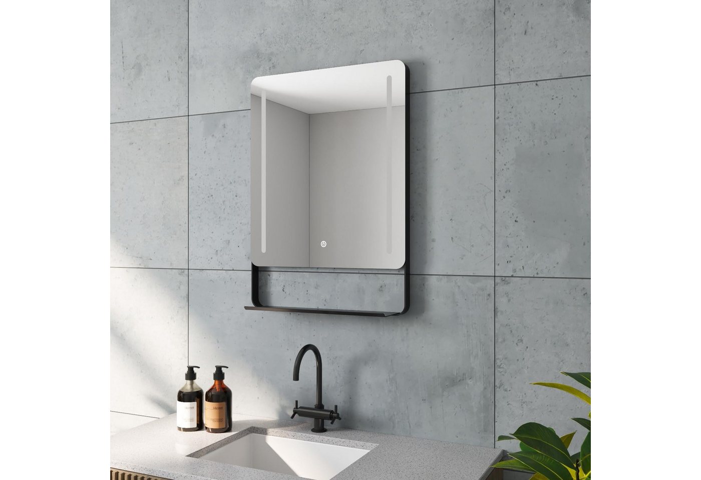 AQUABATOS Badspiegel LED-Lichtspiegel Wandspiegel mit Beleuchtung und Ablage Bad Spiegel, 6400K Kaltweiße, Antibeschlag, Dimmerfunktion, Memory-Funktion, IP44 Bild 5