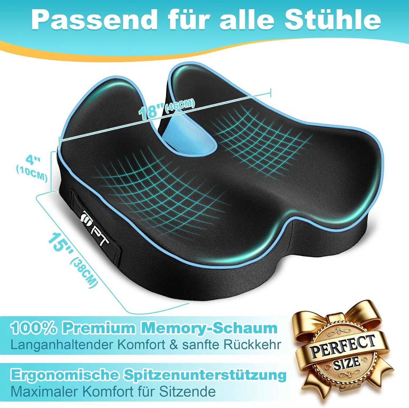 Ophy Sitzkissen Ergonomisches Sitzkeilkissen aus Memory-Schaum, für Bürostuhl & Autositz, erhöht den Sitzkomfort (Sitzauflage)