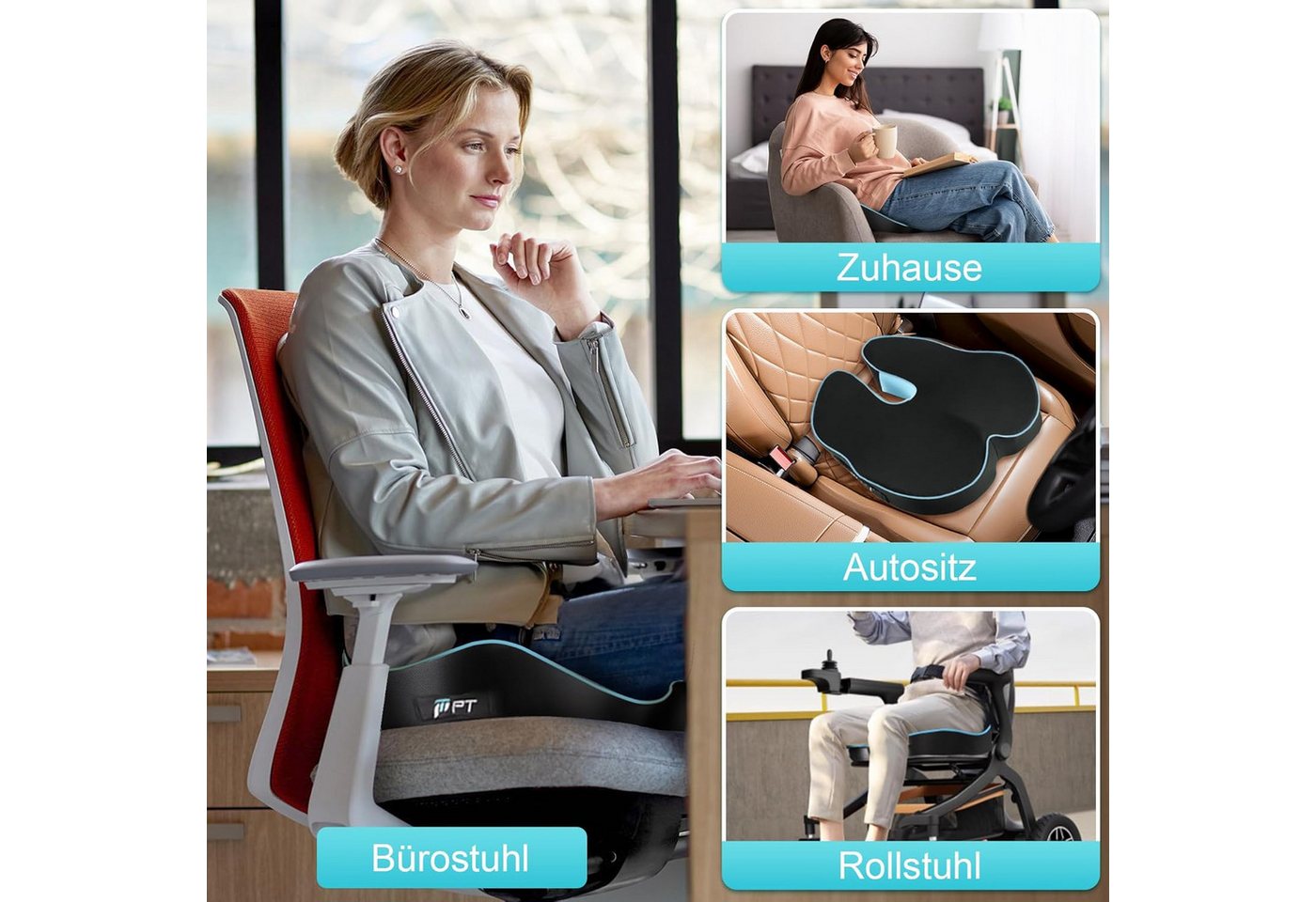 Ophy Sitzkissen Ergonomisches Sitzkeilkissen aus Memory-Schaum, für Bürostuhl & Autositz, erhöht den Sitzkomfort (Sitzauflage) Bild 2