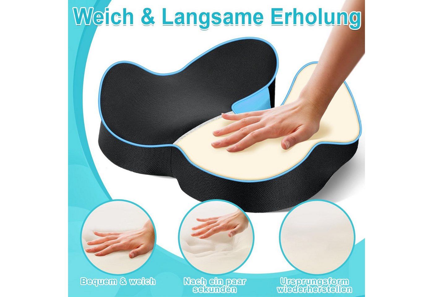 Ophy Sitzkissen Ergonomisches Sitzkeilkissen aus Memory-Schaum, für Bürostuhl & Autositz, erhöht den Sitzkomfort (Sitzauflage) Bild 4