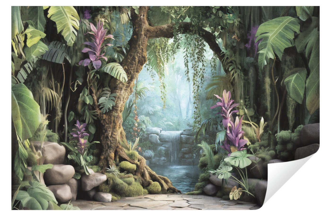 Wallarena Fototapete Wasserfall - Mehrfarbig - Modern - Vlies - Wohnzimmer, glatt, (7 St), 350x250cm