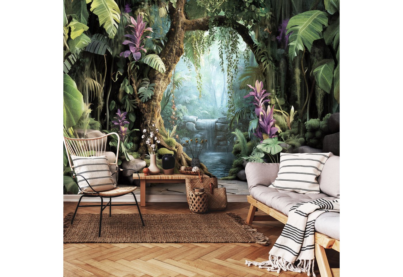 Wallarena Fototapete Wasserfall - Mehrfarbig - Modern - Vlies - Wohnzimmer, glatt, (7 St), 350x250cm Bild 2