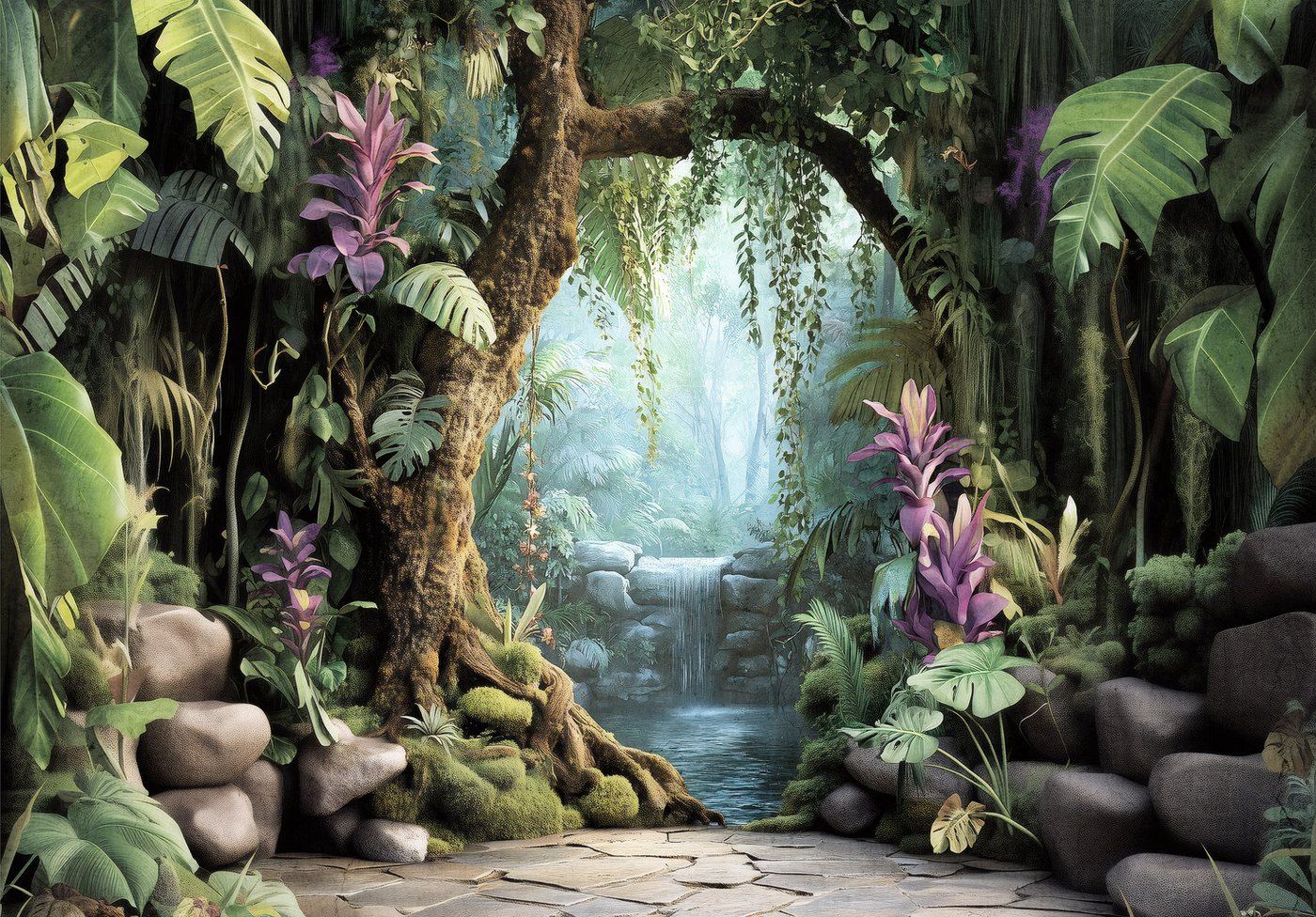 Wallarena Fototapete Wasserfall - Mehrfarbig - Modern - Vlies - Wohnzimmer, glatt, (7 St), 350x250cm Bild 3