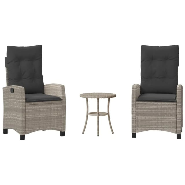 vidaXL 3-Tlg Bistro-Set mit Kissen Hellgrau Poly Rattan 365230