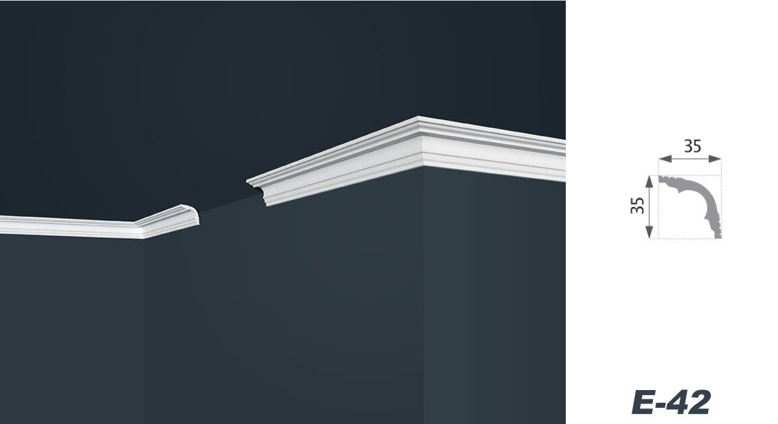 marbet design Stuckleiste E-42, 50 Meter / 25 Leisten, XPS Styropor weiß - Deckenleisten Deckenabschlussleisten E-Leisten - (50 Meter / 25 Leisten E-42)