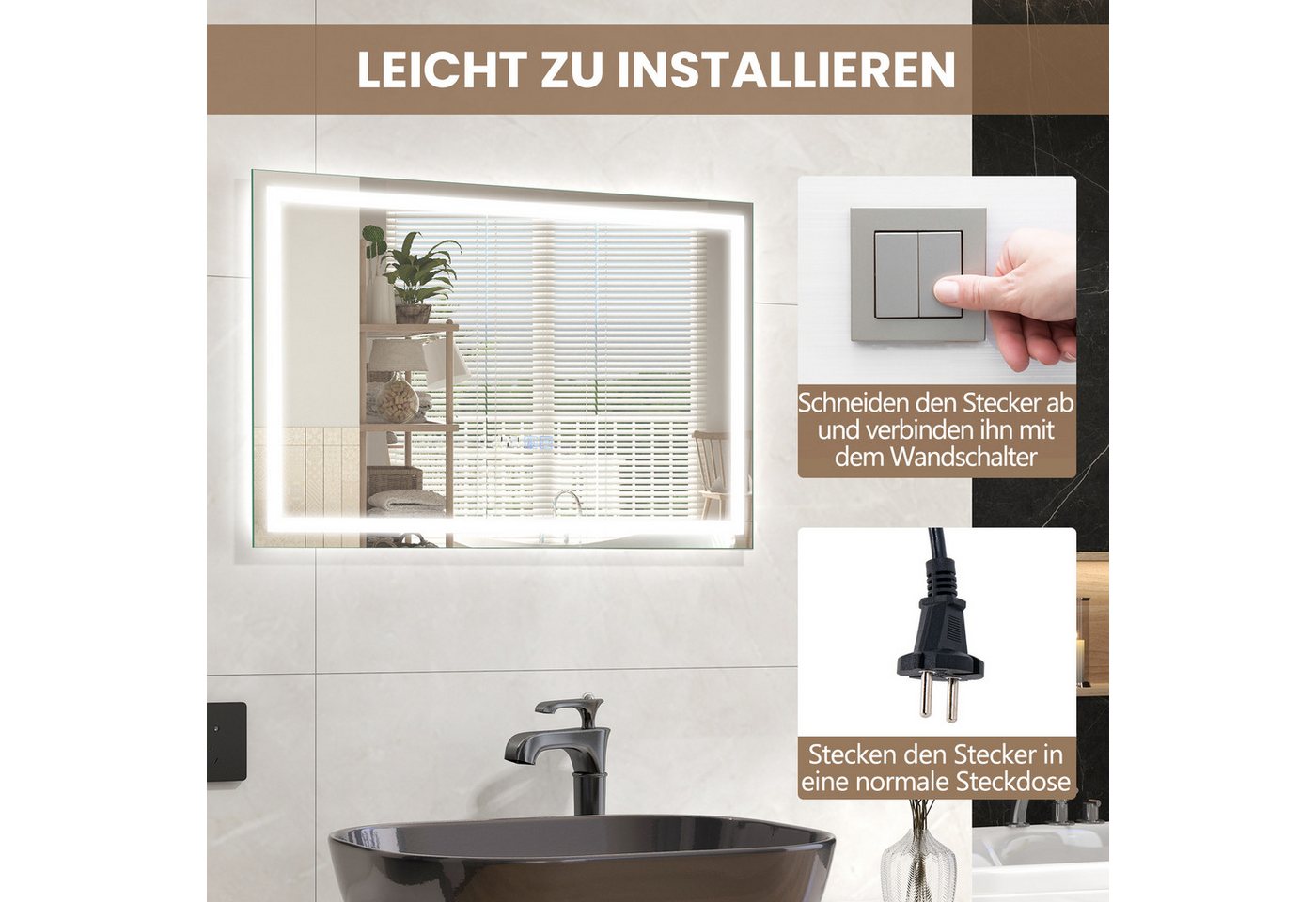 COSTWAY Badspiegel mit LED dimmbar, Touch & Anti-Beschlag & Memory-Funktion Bild 5