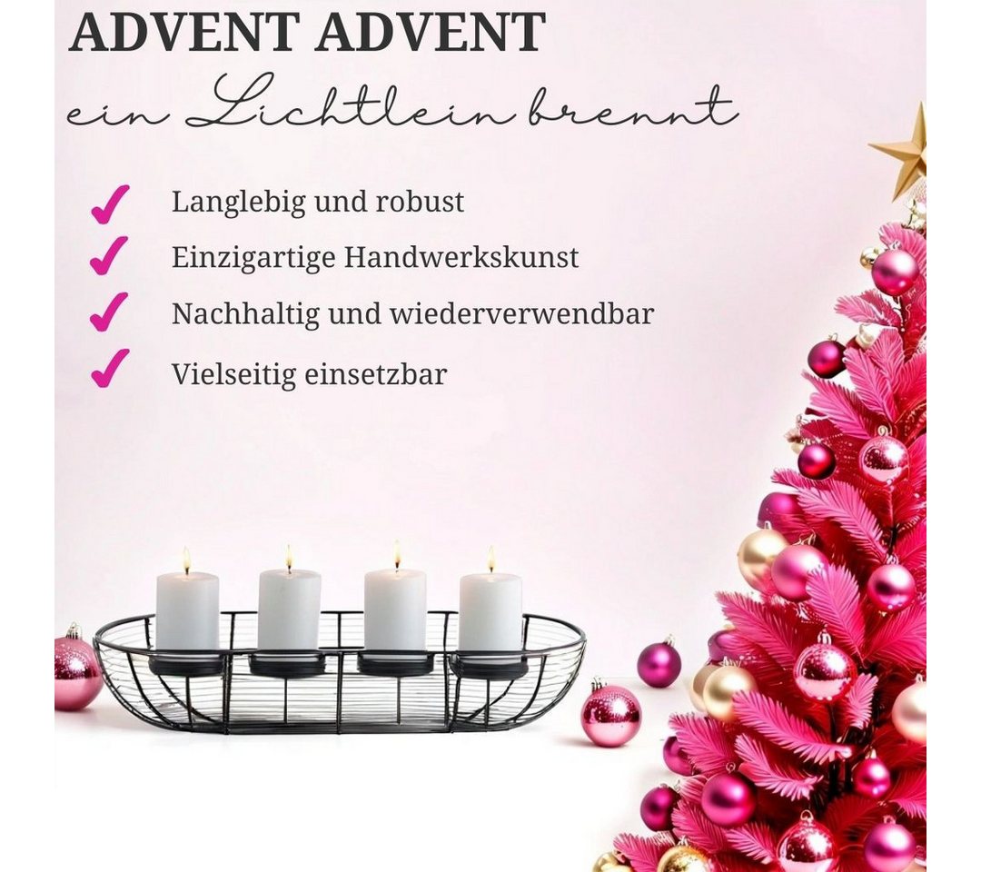 Marrakesch Orient & Mediterran Interior Adventskranz Moderner Adventskranz Flann handgefertigt aus Metall in Schwarz 40 cm, Handarbeit