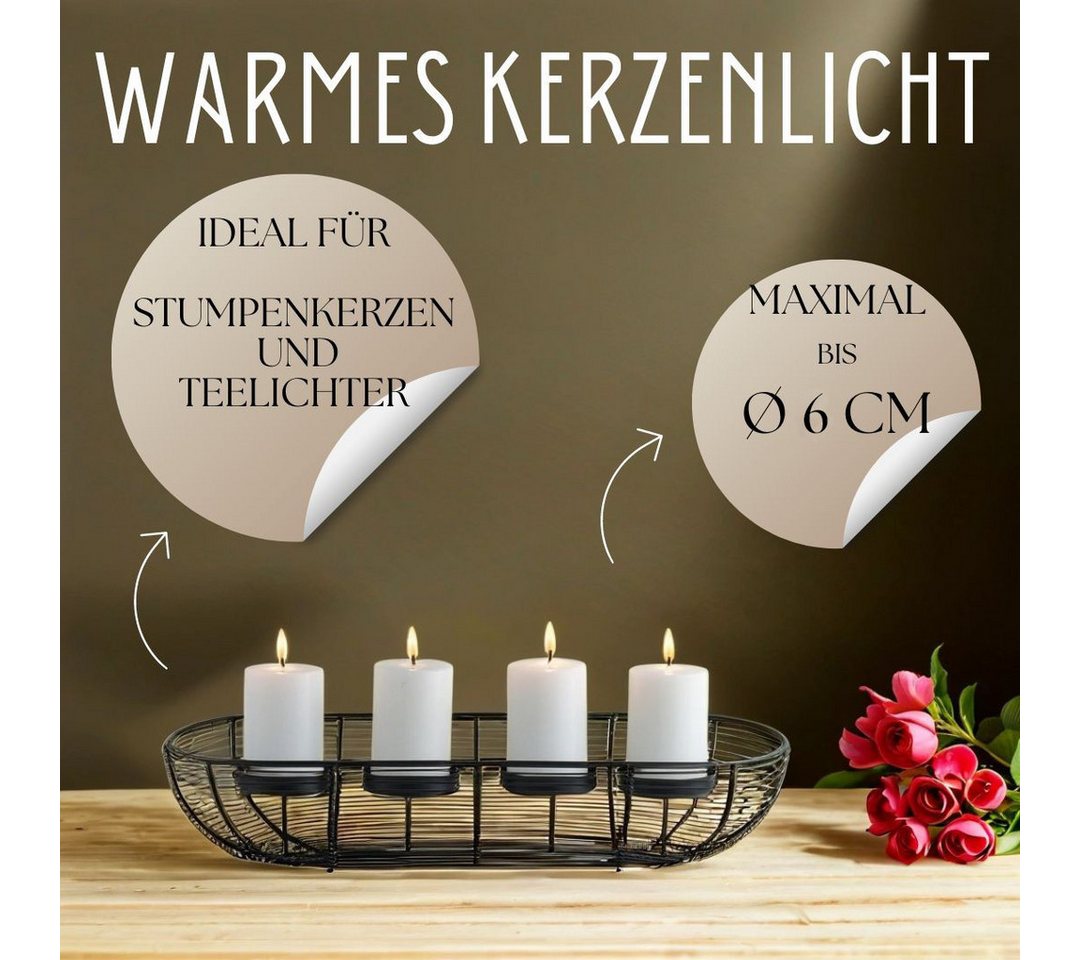 Marrakesch Orient & Mediterran Interior Adventskranz Moderner Adventskranz Flann handgefertigt aus Metall in Schwarz 40 cm, Handarbeit Bild 2