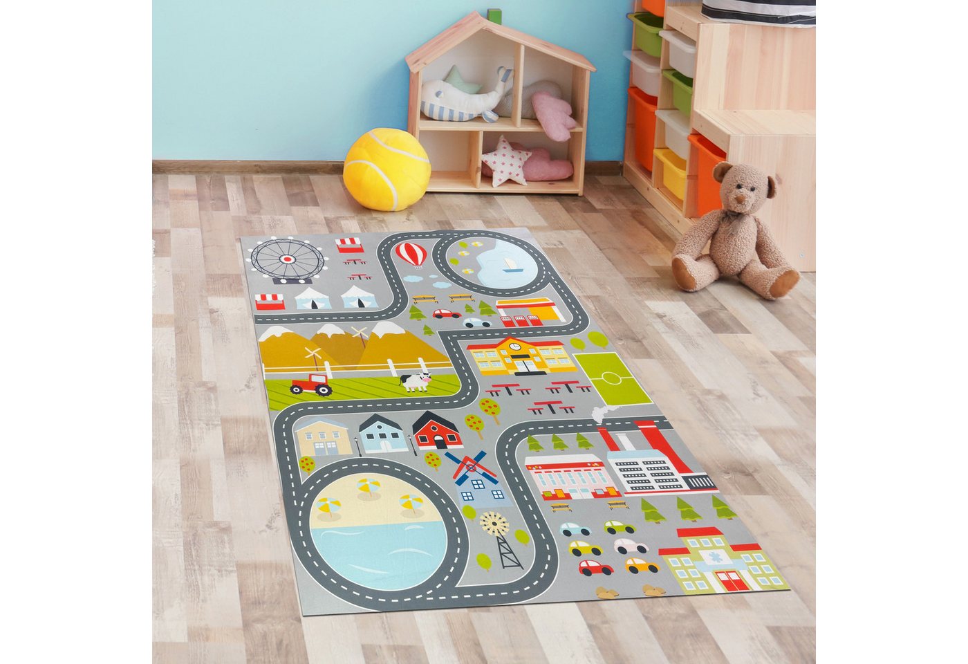 Carpetia Kinderteppich Kinderteppich pflegeleicht rutschfest mit Stadt Motiv in Grau, rechteckig, Höhe: 5 mm Bild 2