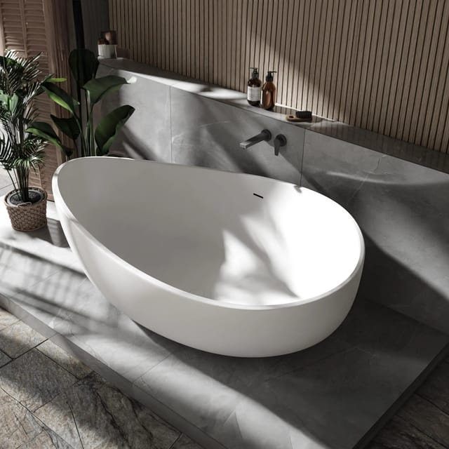 Bernstein Freistehende Badewanne WAVE STONE Mineralguss Weiß Matt 180x110
