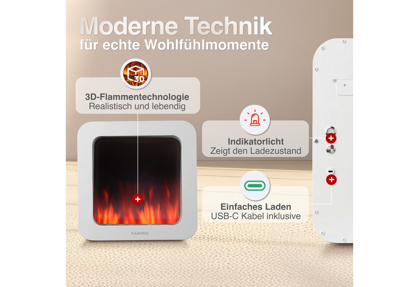 KAMINIO Tischfeuer MIA, 3D-Flammeneffekt