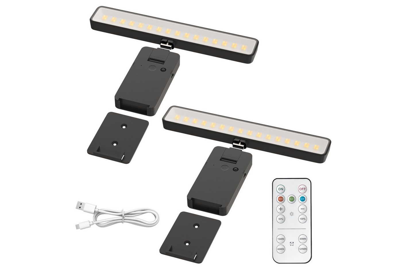 LOHAS-LED LED Bilderleuchte 2er Set, aufladbar kabellos mit 3000 mAh Akku, LED fest integriert, Warmweiß, Tageslicht, Kaltweiß, 1,2W 3CCT stufenlos dimmbar, Touch + Fernbedienung mit Timer Bild 2