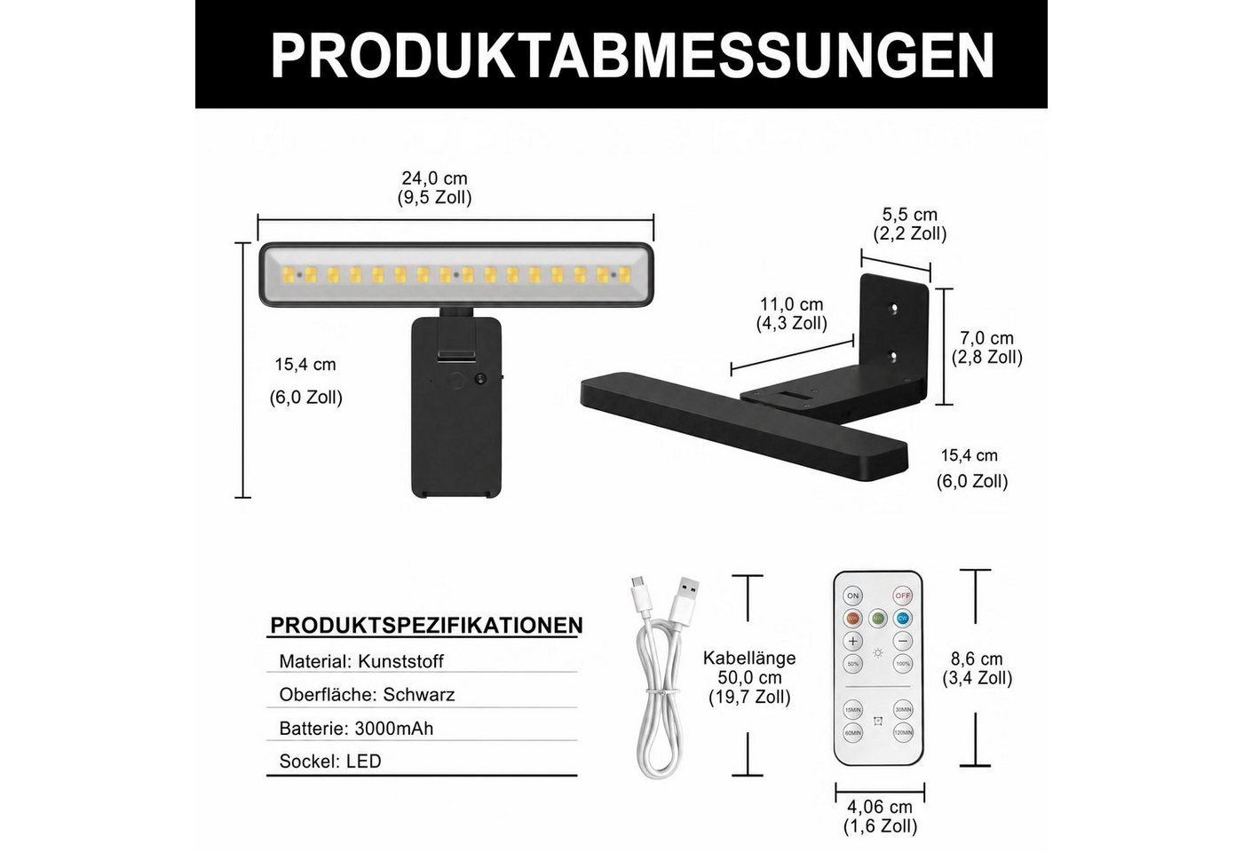 LOHAS-LED LED Bilderleuchte 2er Set, aufladbar kabellos mit 3000 mAh Akku, LED fest integriert, Warmweiß, Tageslicht, Kaltweiß, 1,2W 3CCT stufenlos dimmbar, Touch + Fernbedienung mit Timer Bild 4