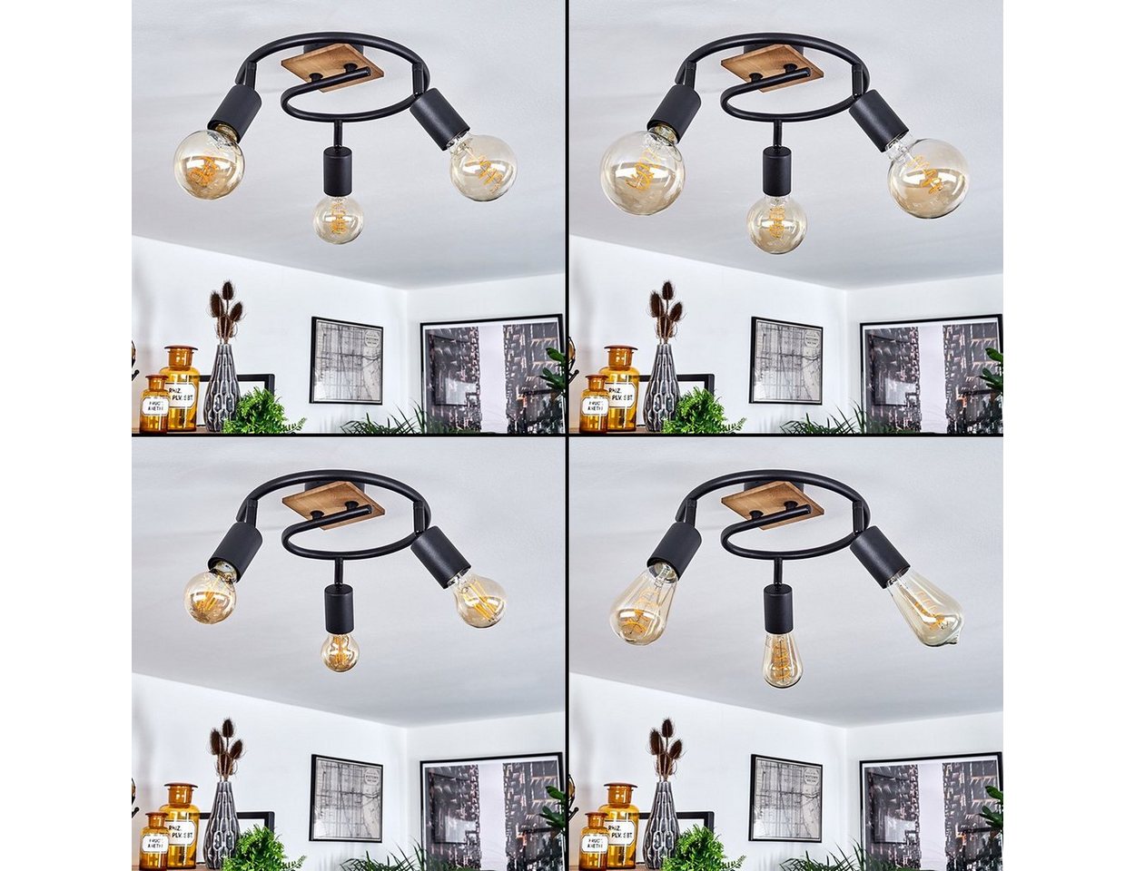 hofstein Deckenleuchte »Agnino« runde Deckenlampe aus Metall/Holz in Schwarz/Natur, ohne Leuchtmittel, mit verstellbaren Strahlern, 3xE27, Spot im Retro/Vintage Design Bild 5