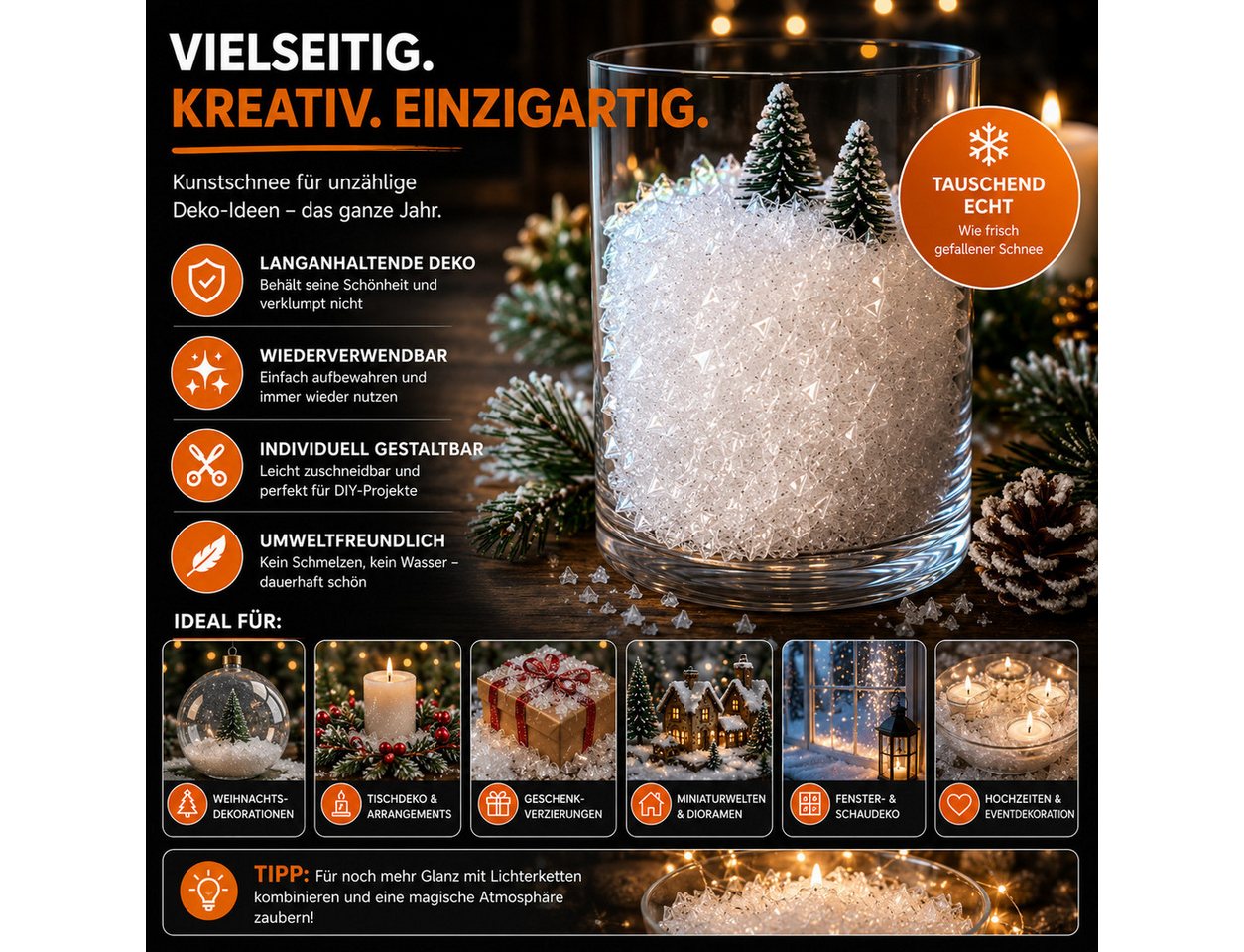 Weihnachtswunder® Streudeko Kunstschnee Dekoschnee weich ca. 1000 ml Schnee Weihnachten Deko, (Packung 1-tlg), weich / fluffig