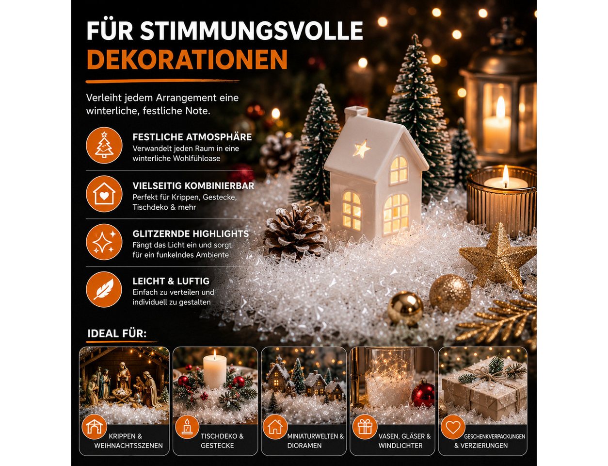 Weihnachtswunder® Streudeko Kunstschnee Dekoschnee weich ca. 1000 ml Schnee Weihnachten Deko, (Packung 1-tlg), weich / fluffig Bild 3