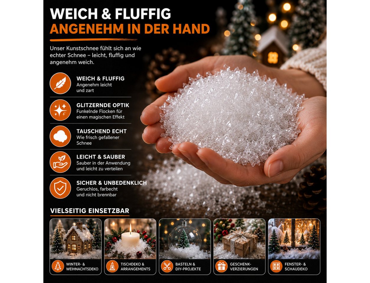 Weihnachtswunder® Streudeko Kunstschnee Dekoschnee weich ca. 1000 ml Schnee Weihnachten Deko, (Packung 1-tlg), weich / fluffig Bild 5