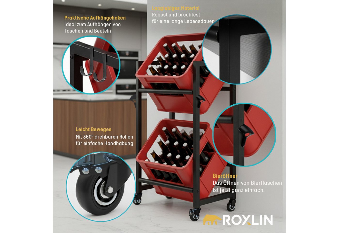 Roxlin Ablageregal Getränkekistenregal für 3/6 Kisten – Metallregal mit Ablage 300 kg, 02-tlg. Bild 3