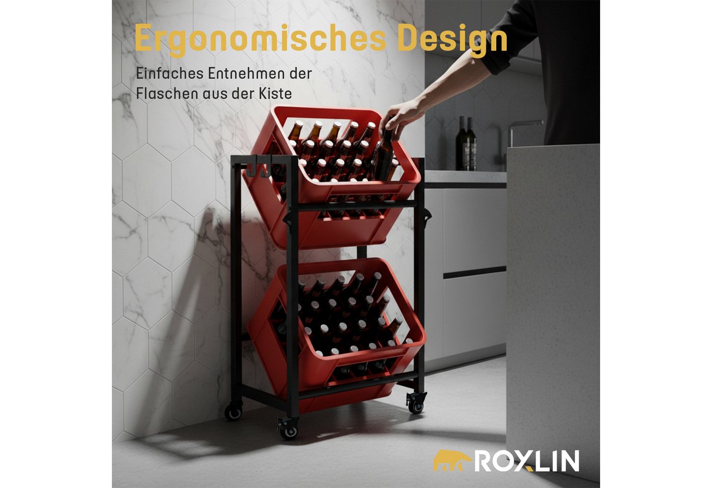 Roxlin Ablageregal Getränkekistenregal für 3/6 Kisten – Metallregal mit Ablage 300 kg, 02-tlg. Bild 5