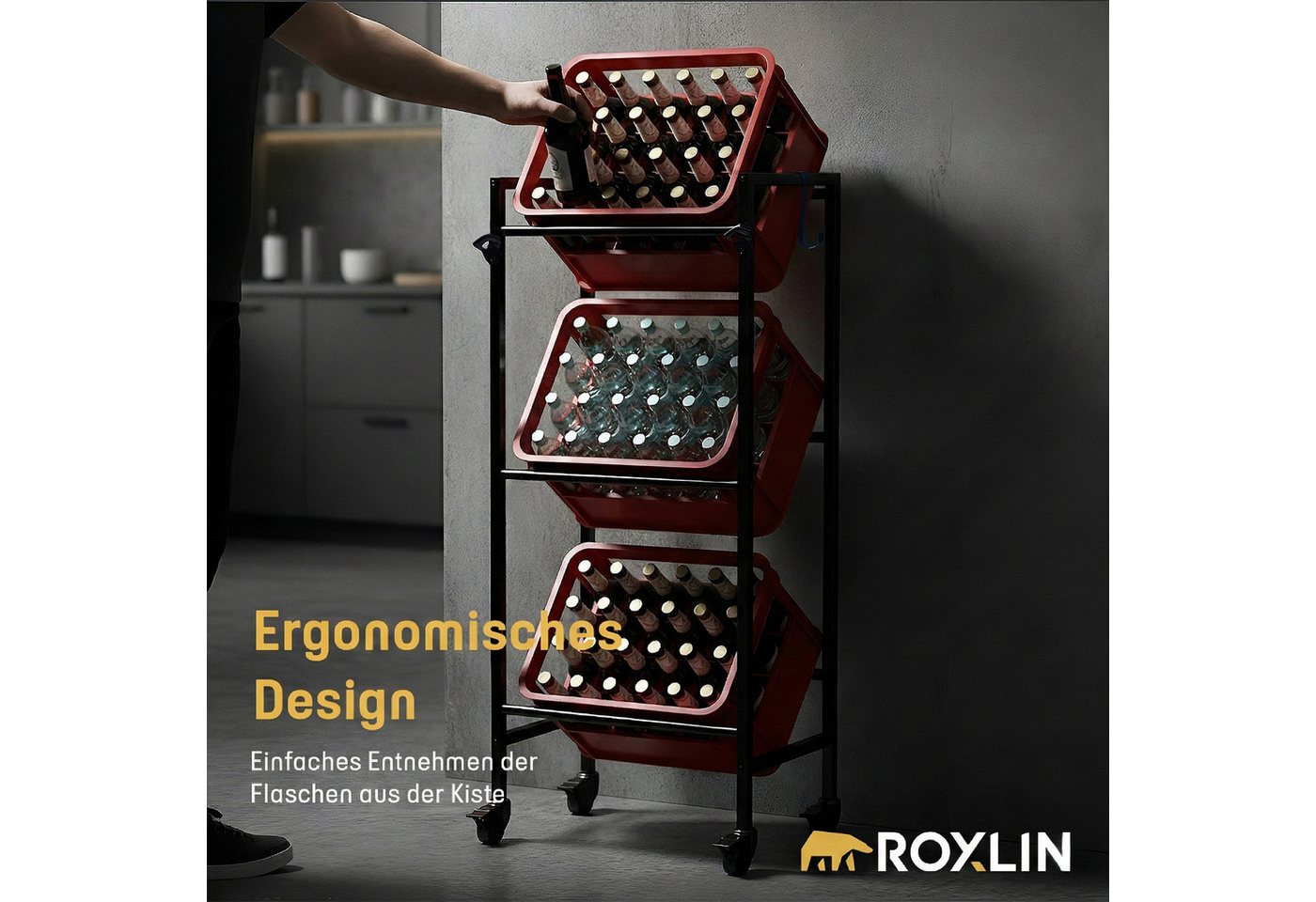 Roxlin Ablageregal Getränkekistenregal für 3/6 Kisten – Metallregal mit Ablage 300 kg, 03-tlg. Bild 2