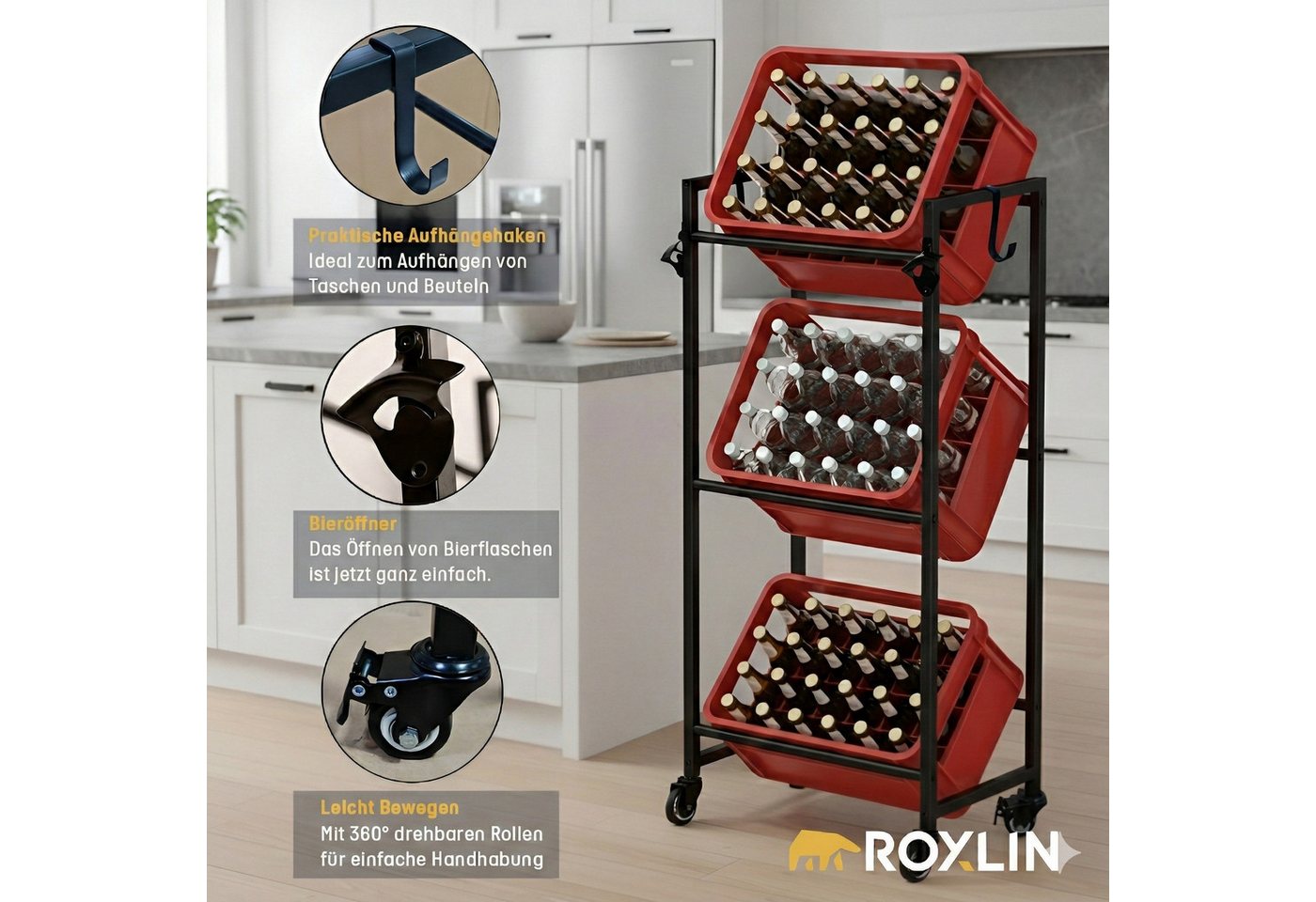 Roxlin Ablageregal Getränkekistenregal für 3/6 Kisten – Metallregal mit Ablage 300 kg, 03-tlg. Bild 3