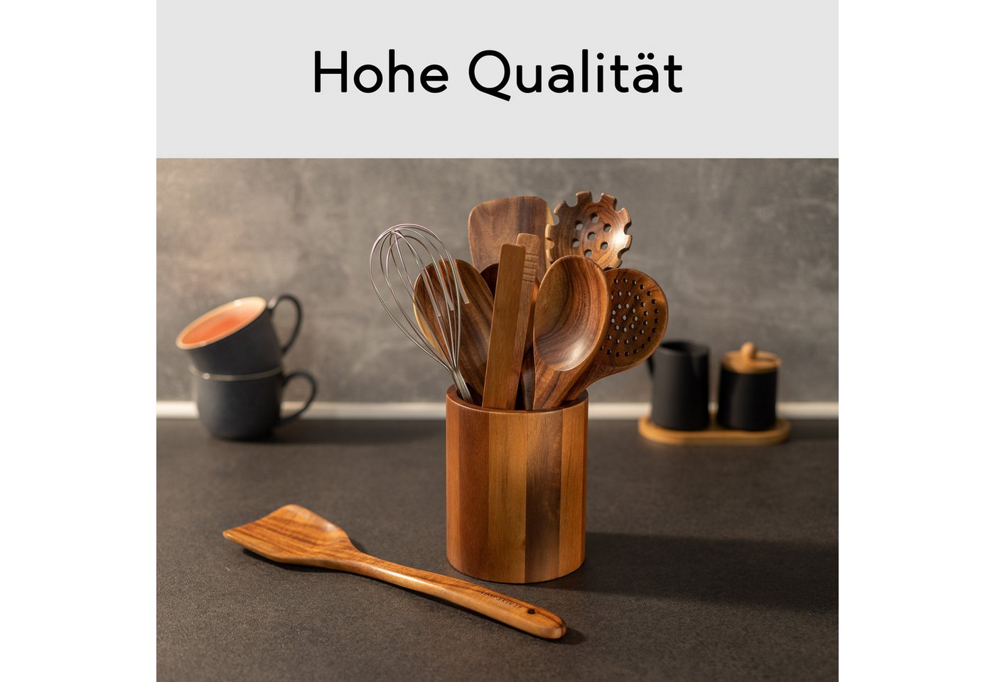 Hanseküche Küchenorganizer-Set Küchenhelfer Set, (Umfassendes Küchenset, 9-tlg., Holzlöffel und Nudelschöpfer, Grillzange, Schneebesen, Pfannenwender), Set aus Holz Bild 2