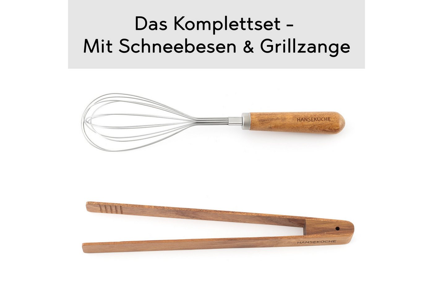 Hanseküche Küchenorganizer-Set Küchenhelfer Set, (Umfassendes Küchenset, 9-tlg., Holzlöffel und Nudelschöpfer, Grillzange, Schneebesen, Pfannenwender), Set aus Holz Bild 3