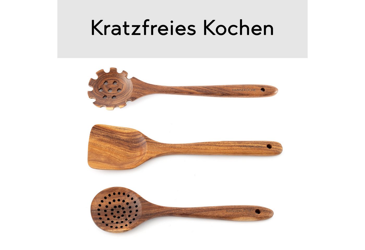 Hanseküche Küchenorganizer-Set Küchenhelfer Set, (Umfassendes Küchenset, 9-tlg., Holzlöffel und Nudelschöpfer, Grillzange, Schneebesen, Pfannenwender), Set aus Holz Bild 5