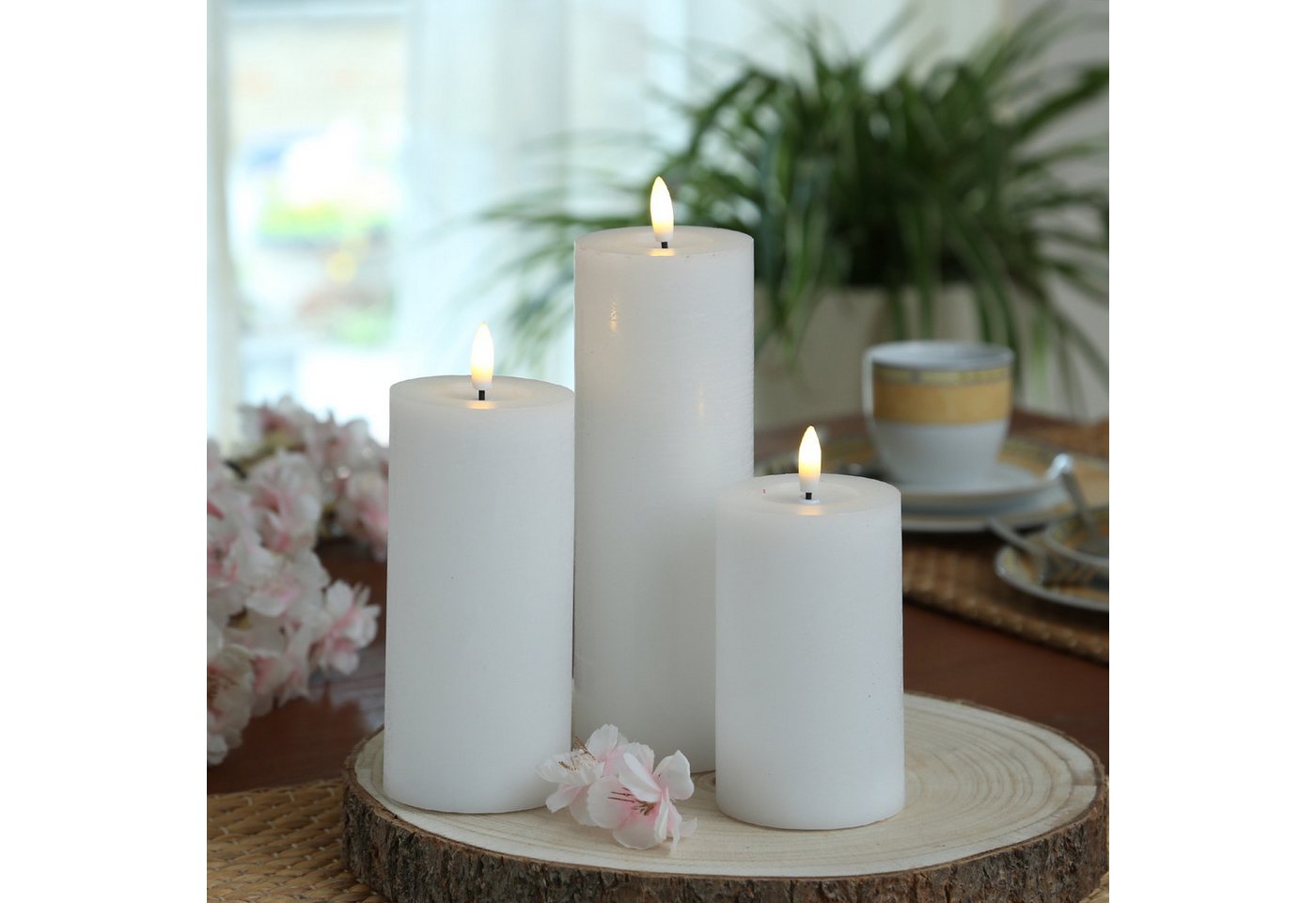 Adilina LED-Kerze Kerzenset LINA Rustik Optik für Adventskranz 3 Größen Timer weiß 3St, LED Classic, warmweiß (2100K bis 3000K) Bild 5